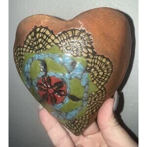Heart Valentine Gift handmade pottery wall pocket yellow red green blue Art
